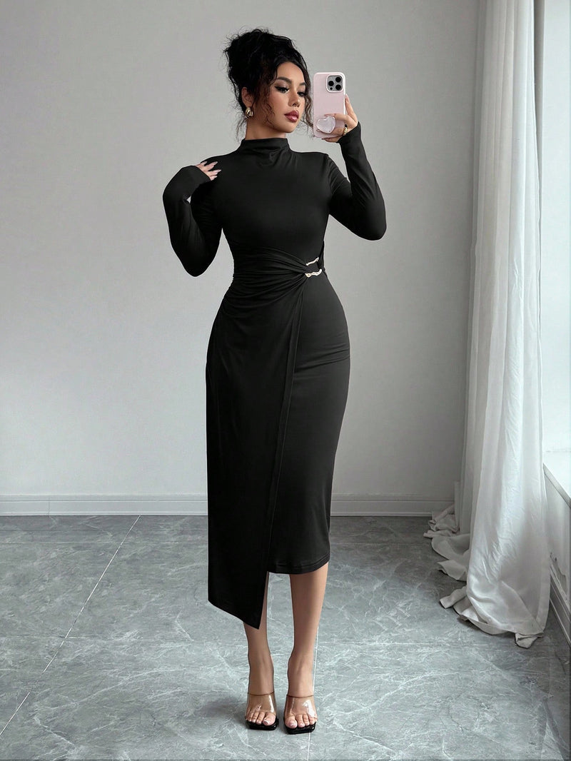 women's black knit maxi dress, view 6 - MRSLM