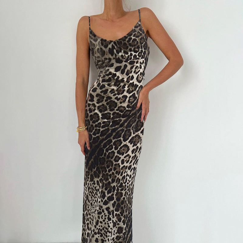leopard print backless dress, view 6 - MRSLM