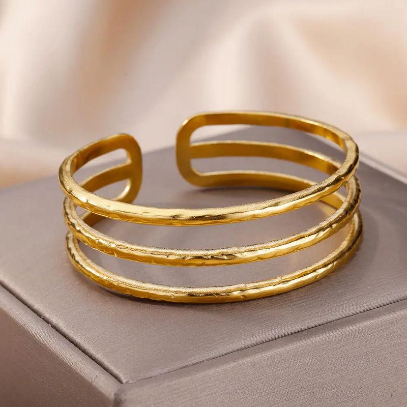 multi-layer gold stainless steel bangle bracelet - MRSLM