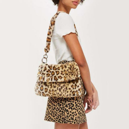 leopard print faux fur crossbody bag - MRSLM