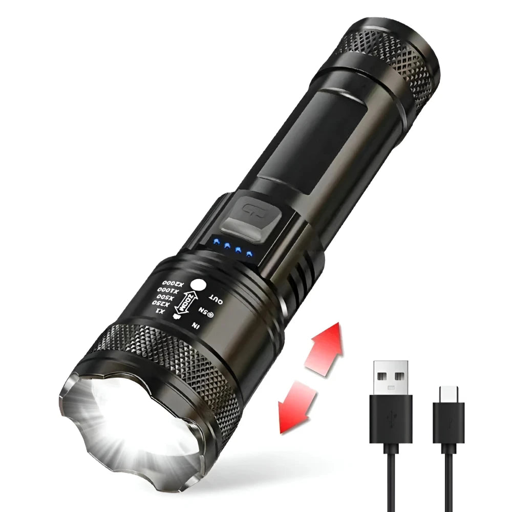 Tactical LED Flashlight with Zoom & USB Charging