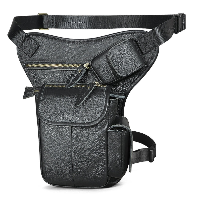 Men's oil waxed leather leg waist bag, view 7 - MRSLM