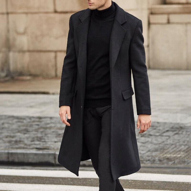 Men's long woolen trench coat, view 2 - MRSLM