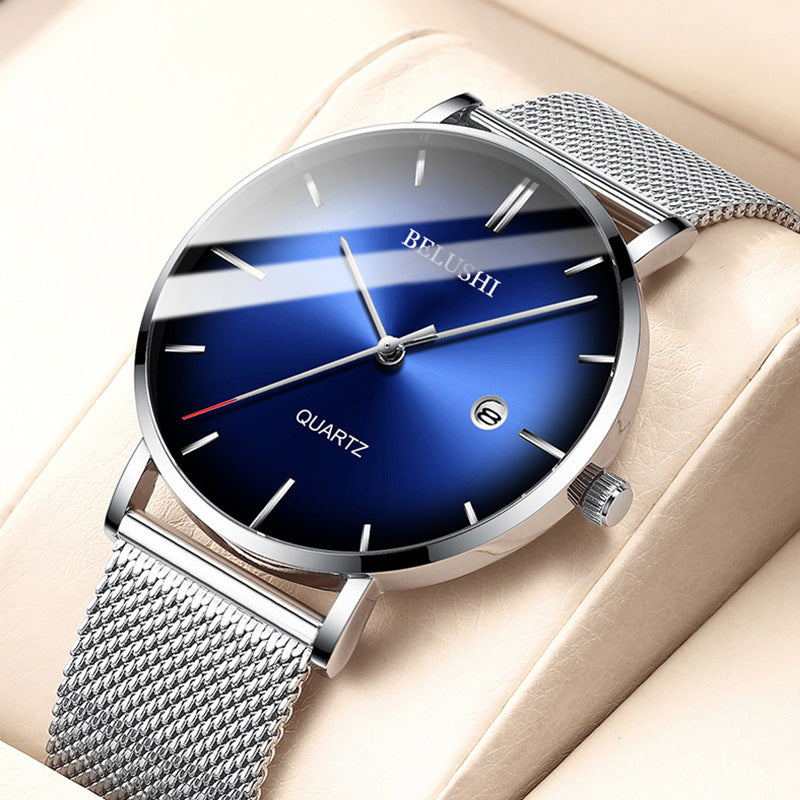 ultra-thin blue dial quartz watch, view 2 - MRSLM