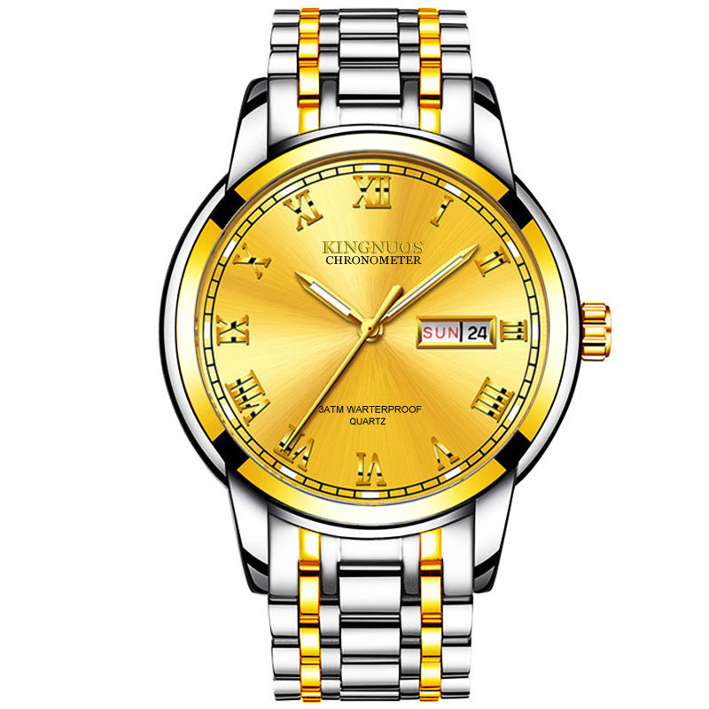 Double Calendar Steel Band Business Quartz Watch