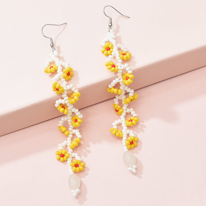 yellow resin long tassel drop earrings, view 4 - MRSLM