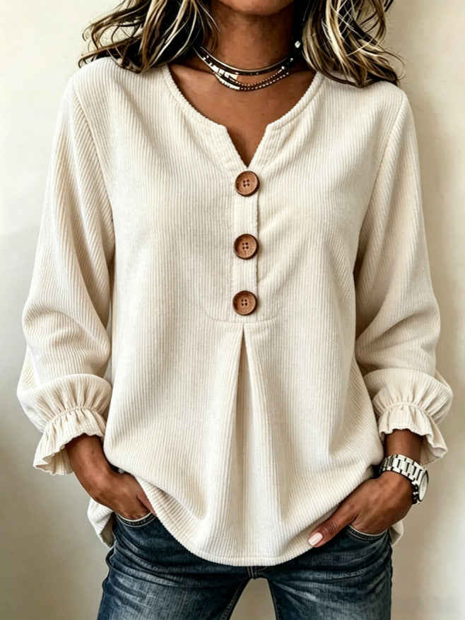 Women's corduroy long sleeve blouse, view 4 - MRSLM