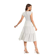 Flying sleeve pleated chiffon swing dress, view 5 - MRSLM