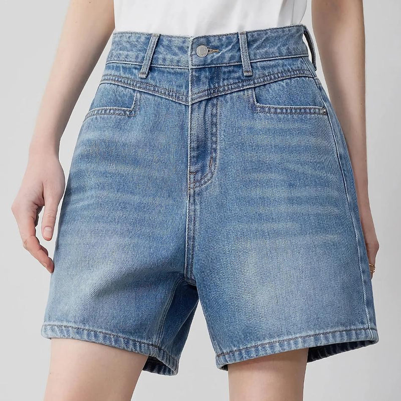 high-waist denim shorts, view 3 - MRSLM