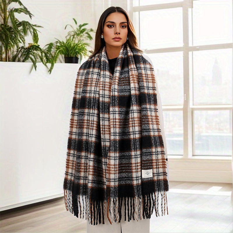 Checkered shawl scarf, thick warm wrap, view 10 - MRSLM