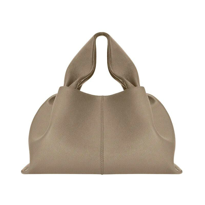 ruched pleated PU leather tote bag, view 3 - MRSLM