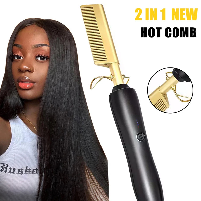 electric hot comb hair straightening brush, view 3 - MRSLM