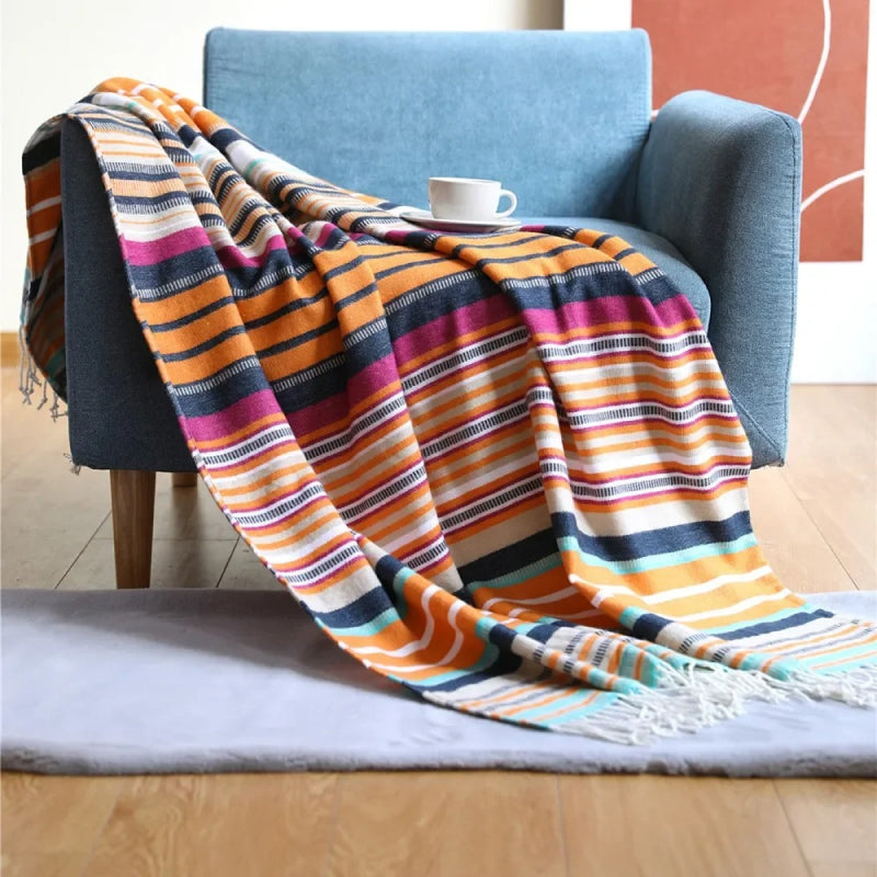 boho stripe knitted throw blanket, view 2 - MRSLM