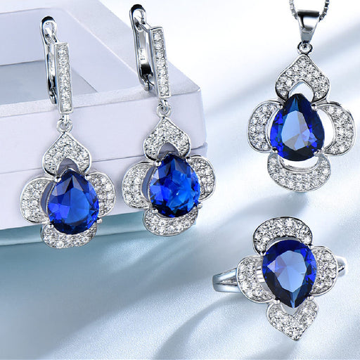 flower heart pendant earrings and ring set - MRSLM