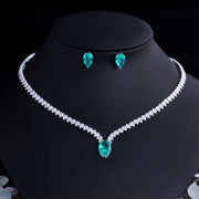 thin zircon clavicle chain and earrings set, view 3 - MRSLM