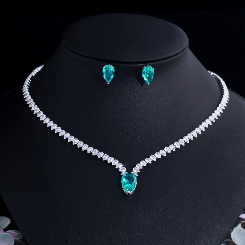 thin zircon clavicle chain and earrings set, view 3 - MRSLM