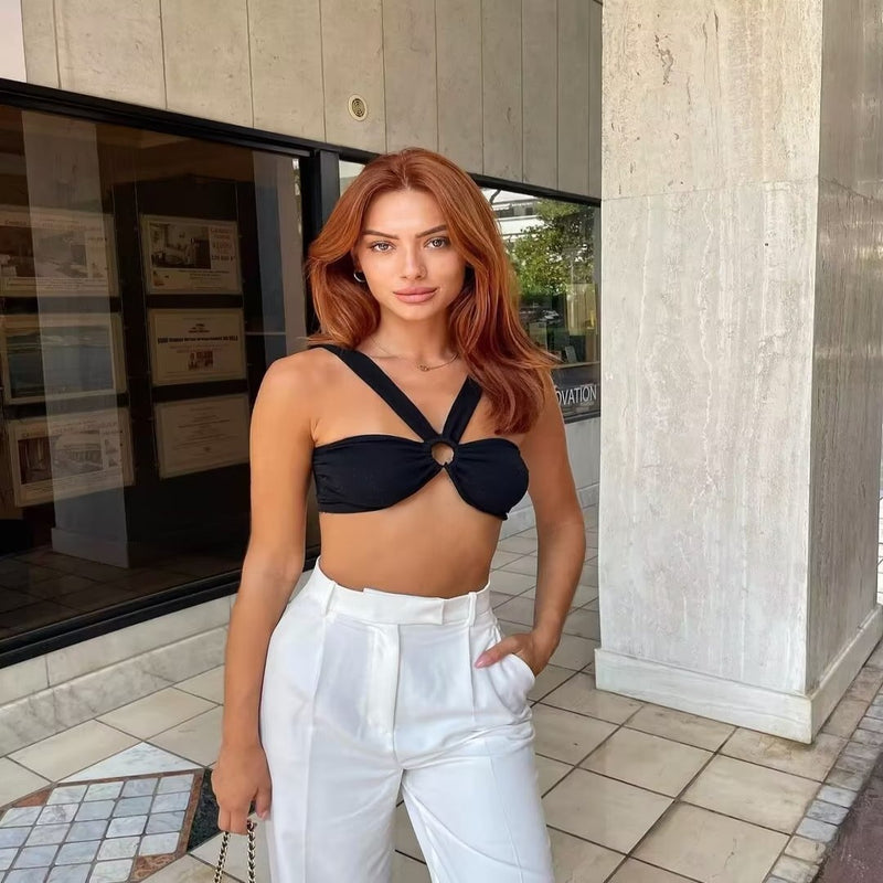 women's black sling cropped top - MRSLM