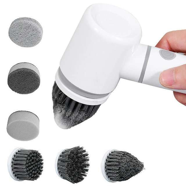 Electric Spin Scrubber with 6 Replaceable Brush Heads - Cordless Power Cleaner for Home