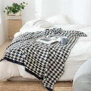 classic houndstooth plaid cotton knitted blanket, view 4 - MRSLM