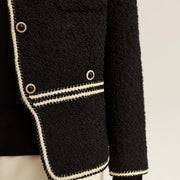 elegant crewneck beaded buckle jacket, view 9 - MRSLM