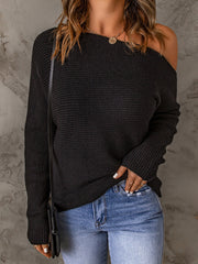 women's one-shoulder knit sweater pullover, view 10 - MRSLM