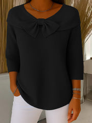 knitted bow solid color sweater, view 7 - MRSLM