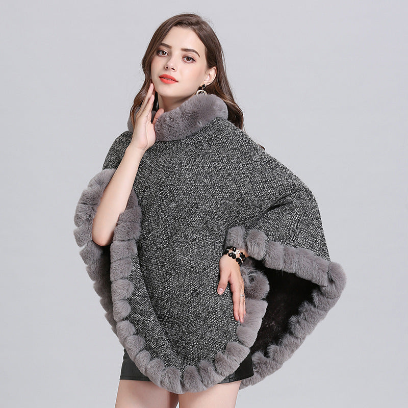 Women's knit cape shawl with batwing sleeves, view 6 - MRSLM