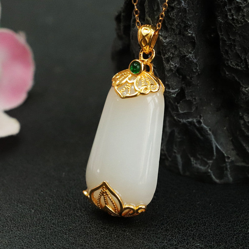 Natural Hetian jade silver inlay pendant - MRSLM