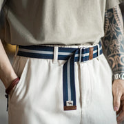 retro double-ring buckle striped belt - MRSLM