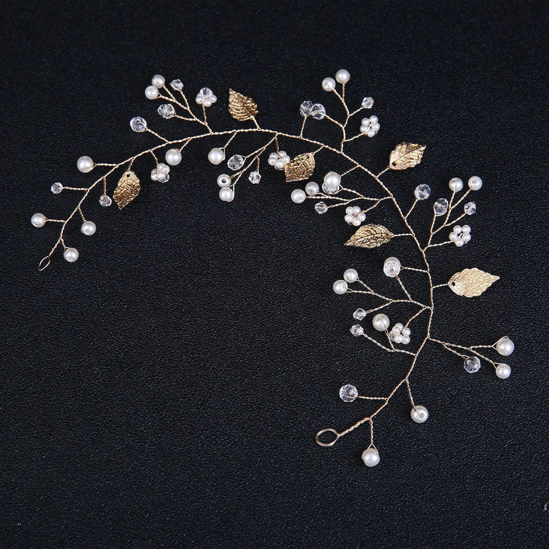 pearl flower leaf headband crown, view 4 - MRSLM