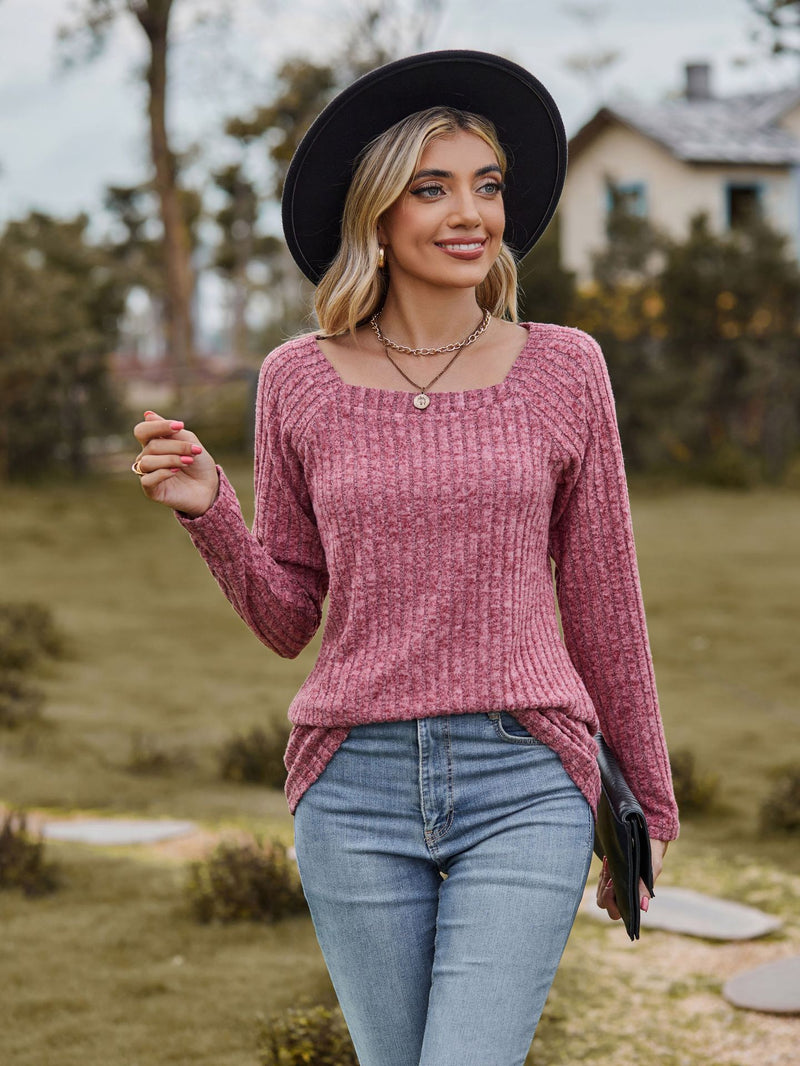 women's square collar brushed stripe top, view 3 - MRSLM