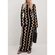 Striped knit O-neck midi dress, view 3 - MRSLM
