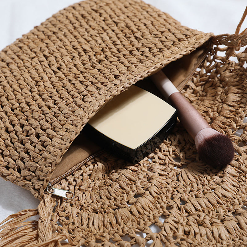 handwoven tassel straw crossbody bag, view 5 - MRSLM