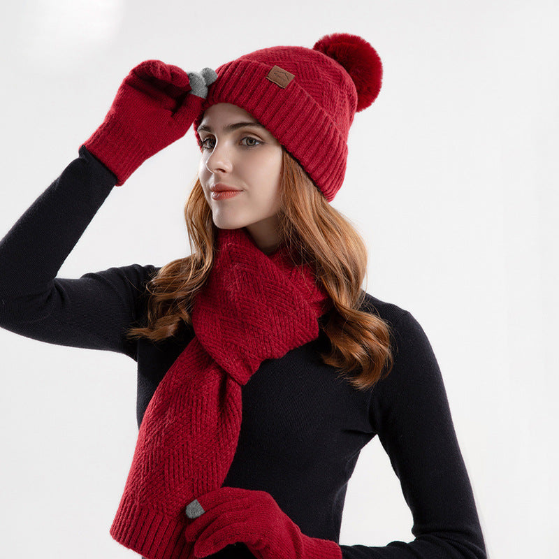 winter knitted hat scarf and gloves set, view 6 - MRSLM