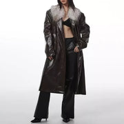 PU leather overcoat with detachable fur collar, view 2 - MRSLM