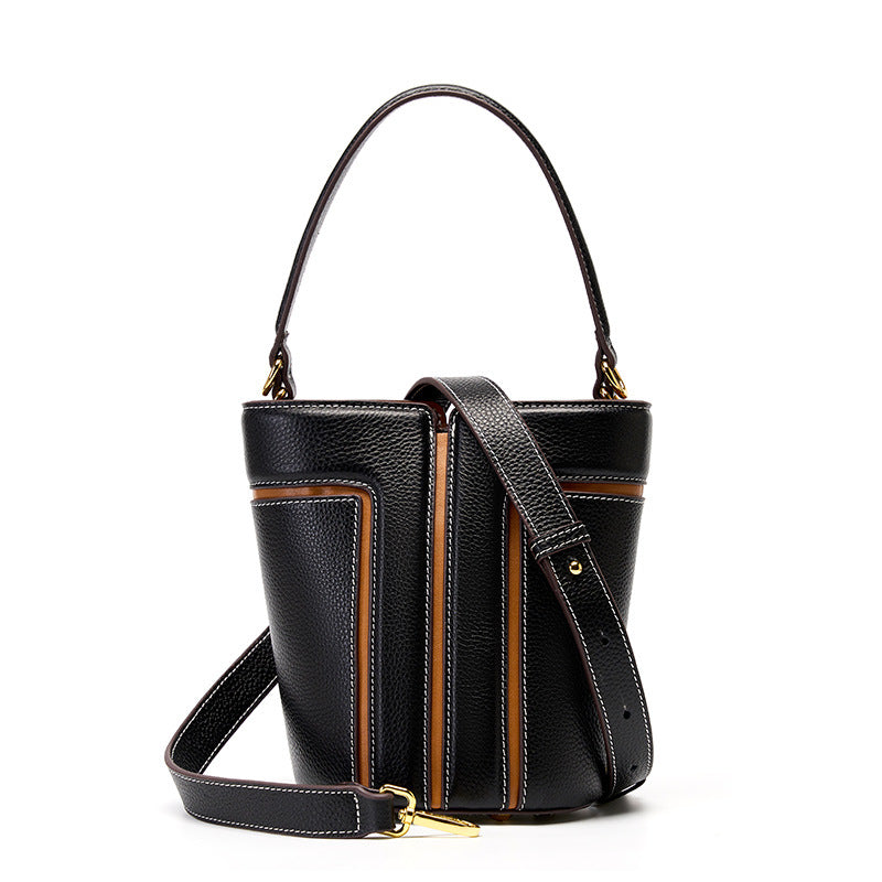 leather bucket shoulder bag, view 4 - MRSLM