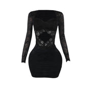 black lace long sleeve dress, view 5 - MRSLM