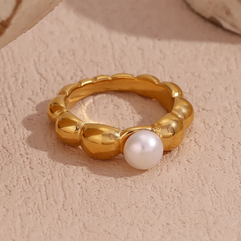 lace wave imitation pearl ring, view 6 - MRSLM
