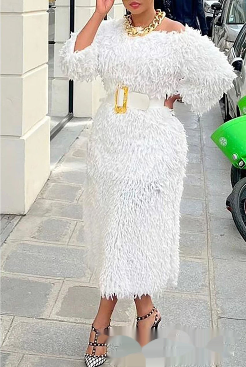 long sleeve narrow dress with tassel belt, view 2 - MRSLM