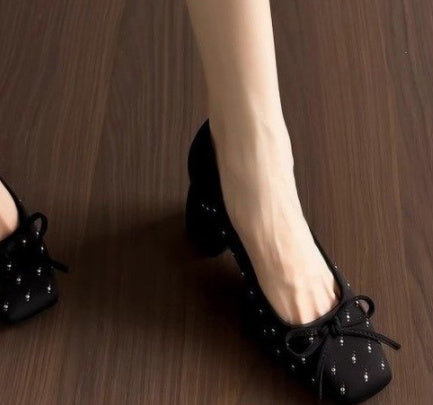 Women's black block heel slip-on pumps, view 3 - MRSLM