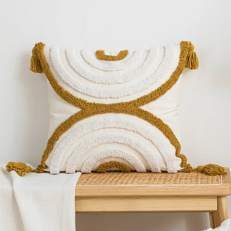 geometric embroidered tufted pillow cover, view 7 - MRSLM