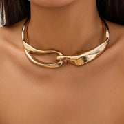 Gold chunky metal buckle choker necklace, view 4 - MRSLM