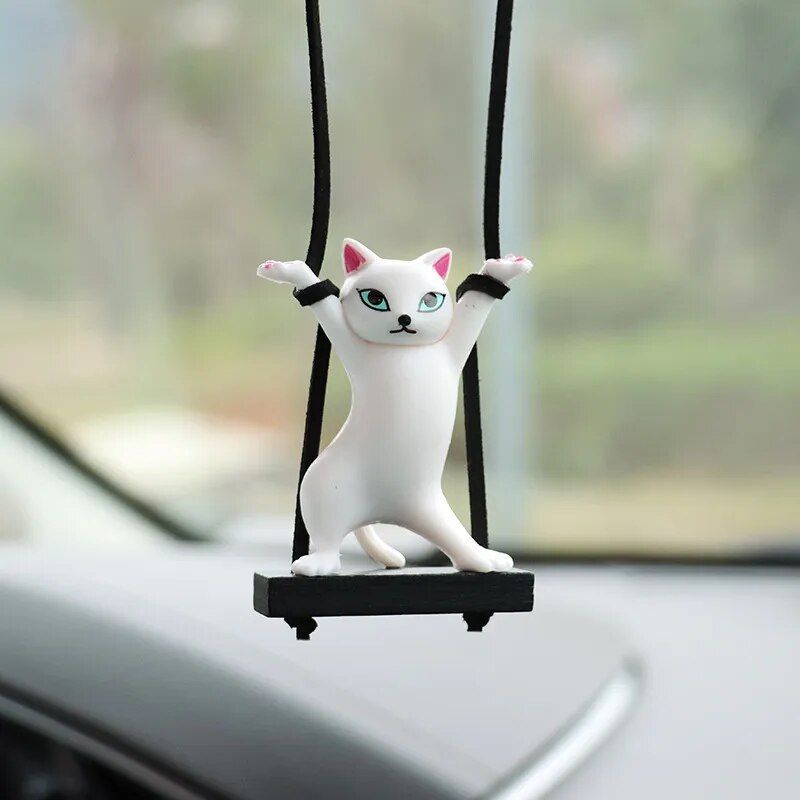 cat on branch car mirror pendant, view 4 - MRSLM