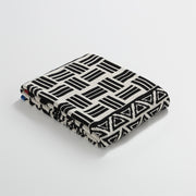 geometric pattern cotton blanket with stripe edge, view 2 - MRSLM