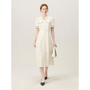 beige polo collar mid-calf dress, view 3 - MRSLM