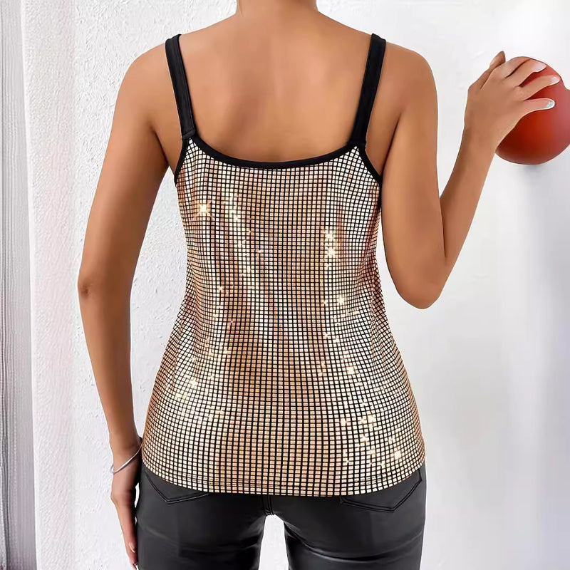 Sequined suspender chain vest top, view 3 - MRSLM