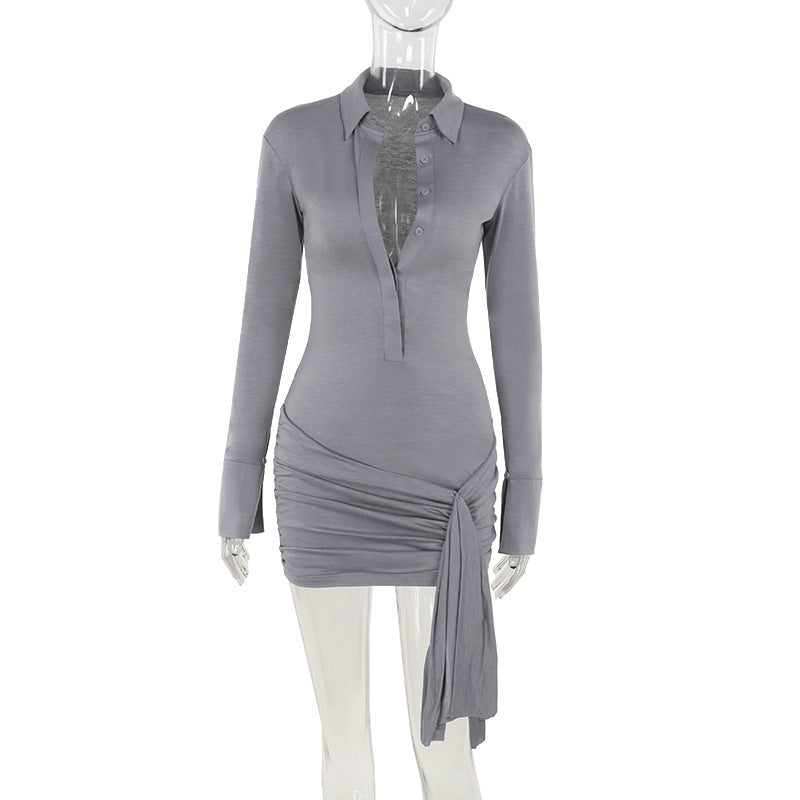 semi see-through ribbon lapel dress, view 8 - MRSLM