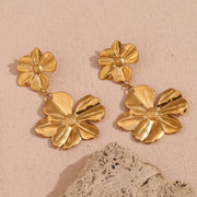 gold plated two flower drop earrings, view 5 - MRSLM