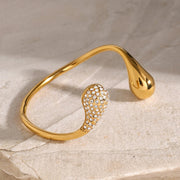 stainless steel open bracelet with cubic zirconia, view 3 - MRSLM