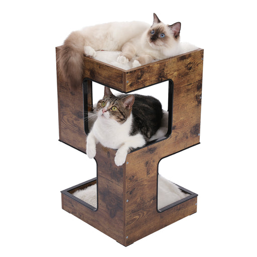 modern multi-level cat tree with scratch pad, view 3 - MRSLM
